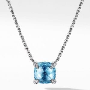 David Yurman Chatelaine Pendant Necklace with Blue Topaz and Diamonds, 18 IN