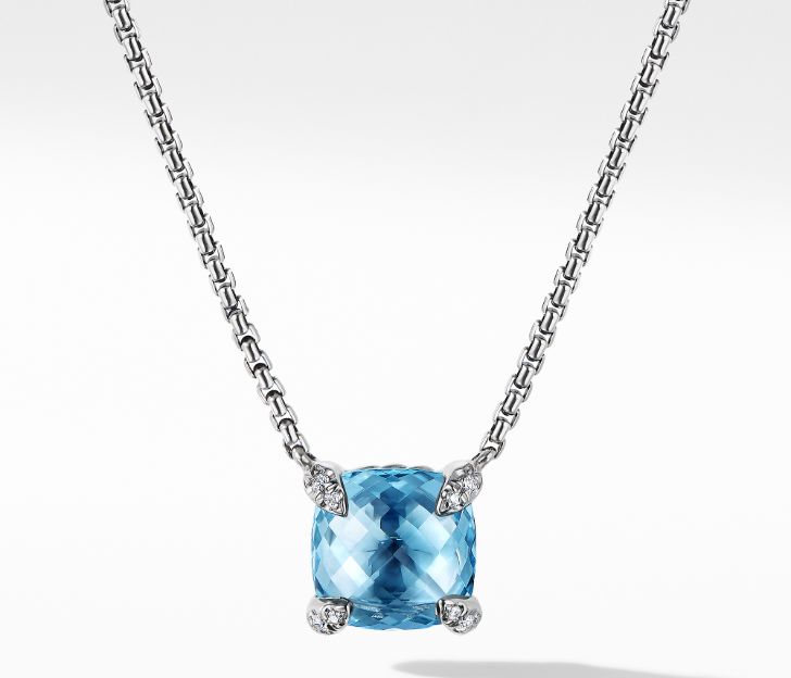 David Yurman Chatelaine Pendant Necklace with Blue Topaz and Diamonds, 18 IN