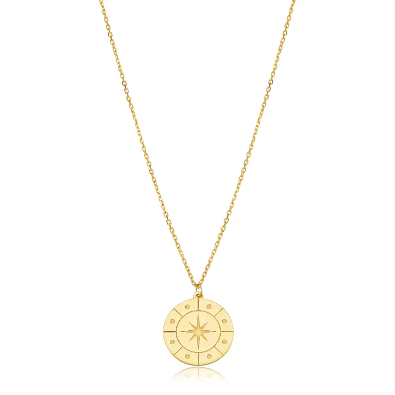 Compass Disc Pendant Necklace in 14kt Yellow Gold