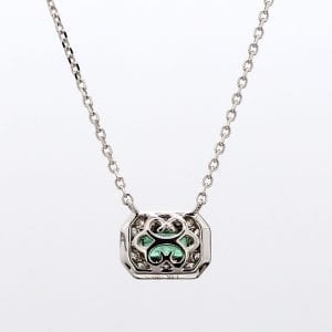 East-West Emerald and Diamond Pendant Necklace in 14k White Gold