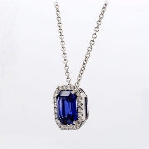 Sapphire and Diamond Pendant Necklace in 14k White Gold