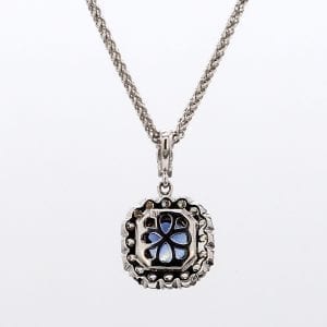 Radiant Cut Sapphire and Diamond Pendant Necklace in 18k White Gold