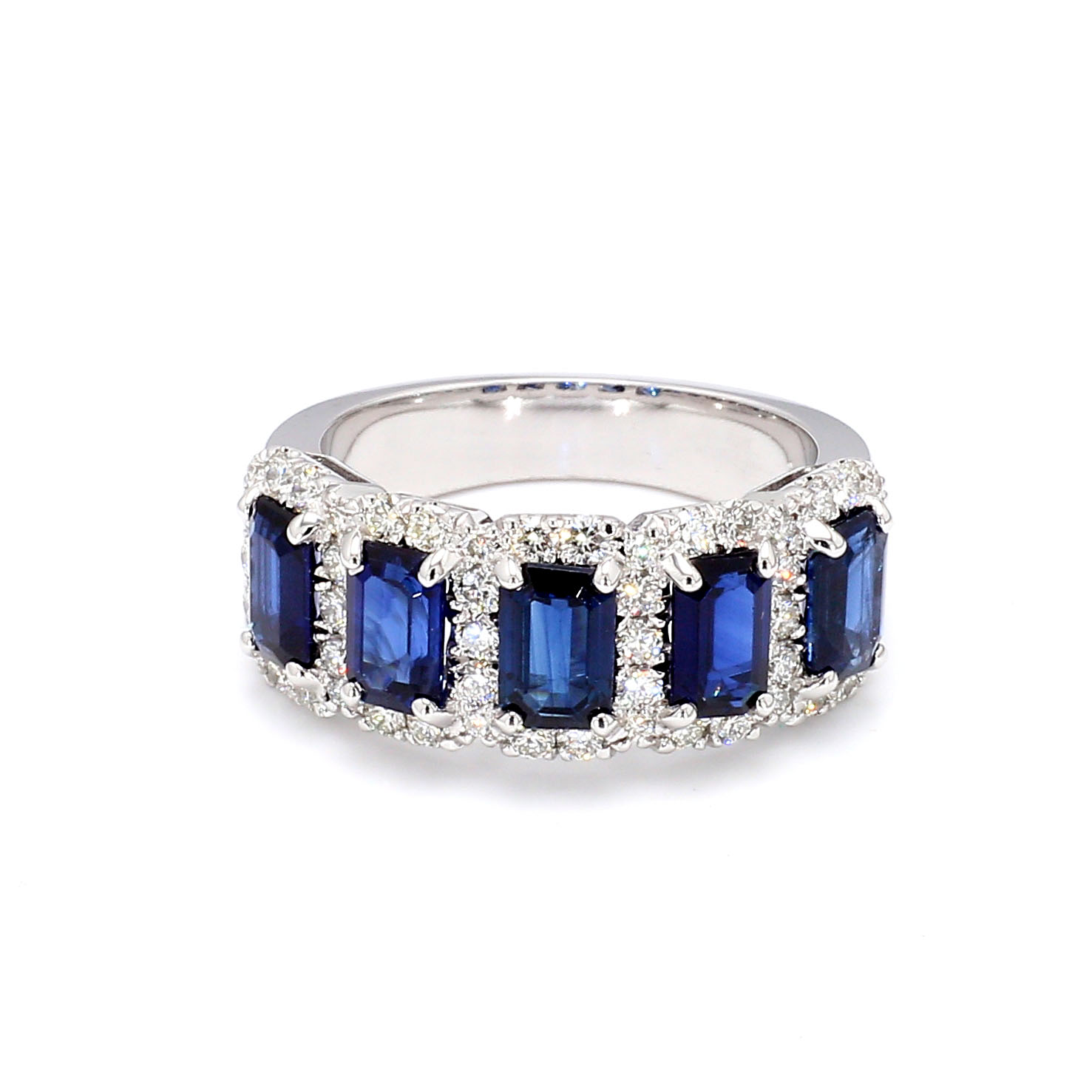 Sapphire and Diamond Halo Ring in 18k White Gold – Bailey's Fine Jewelry