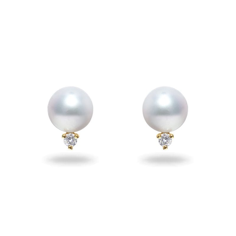 white pearl and diamond stud earrings