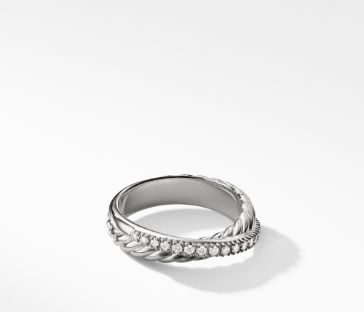 David Yurman Crossover Ring with Diamonds, Size 6
