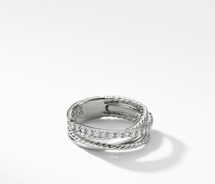 David Yurman Crossover Ring with Diamonds, Size 6