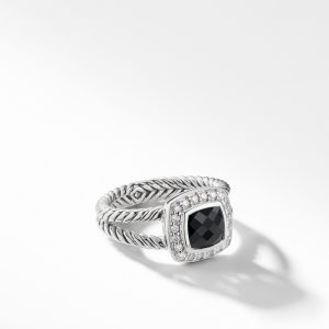 David Yurman Petite Albion Ring with Black Onyx and Diamonds, Size 7
