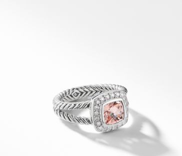 David Yurman Petite Albion Ring with Morganite and Diamonds, Size 6