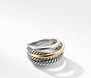 David Yurman Crossover Narrow Ring with Gold, Size 6
