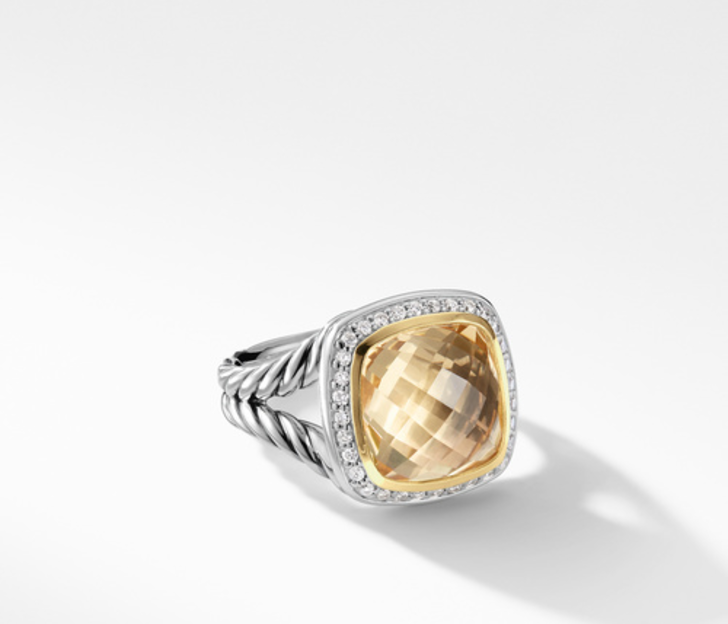 David Yurman Ring with Champagne Citrine and Diamonds with 18K Gold, Size 6