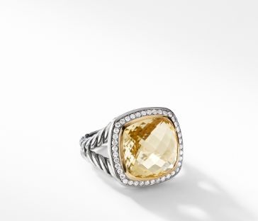 David Yurman Ring with Champagne Citrine and Diamonds with 18K Gold, Size 7