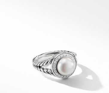 David Yurman Pearl Ring with Diamonds, Size 7