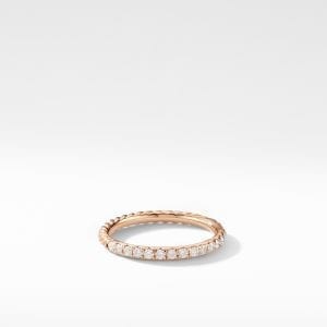 David Yurman Cable Pave Band Ring in 18K Rose Gold with Diamonds, Size 6