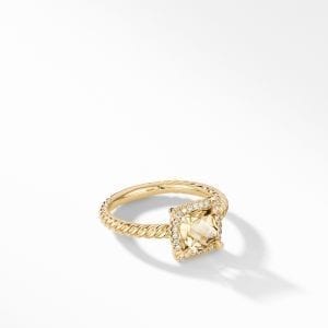 David Yurman Chatelaine Pave Bezel Ring in 18K Yellow Gold with Champagne Citrine, Size 6