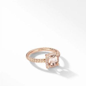 David Yurman Petite Chatelaine Pave Bezel Ring in 18K Rose Gold with Morganite, Size 6