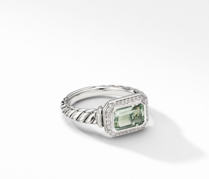 David Yurman Novella Ring with Prasiolite and Pave Diamonds, Size 7