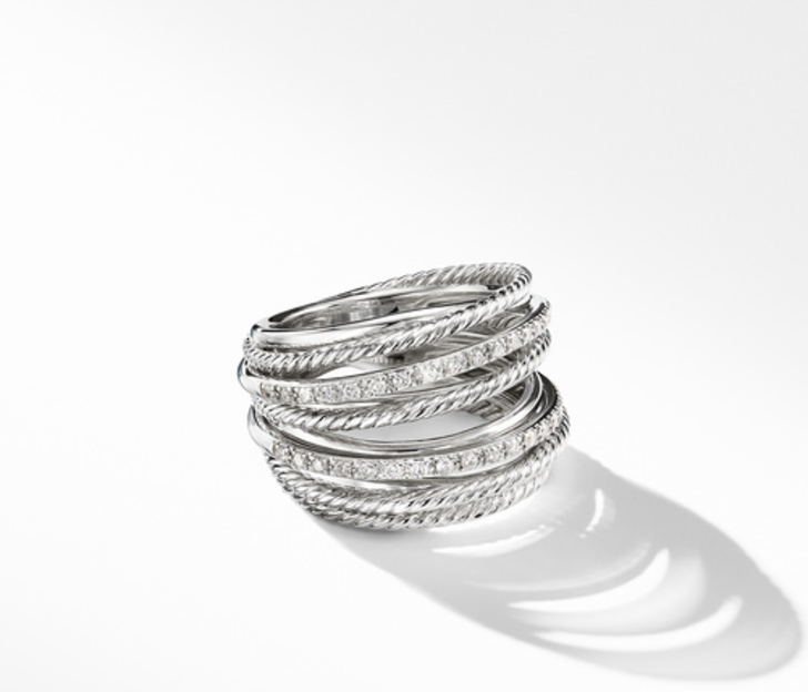 David Yurman Crossover Wide Ring with Diamonds, Size 7