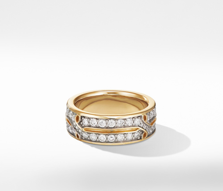 David Yurman Armory Band Ring in 18K Yellow Gold with Diamonds, Size 10