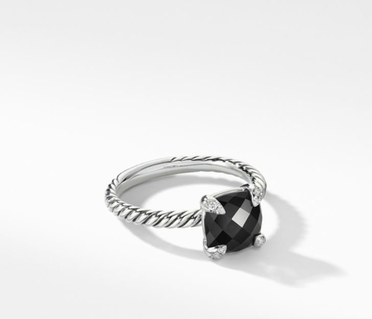 David Yurman Chatelaine Ring with Black Onyx and Diamonds, Size 6