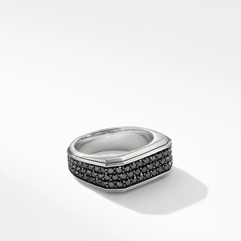 David Yurman Roman Signet Ring with Black Diamonds, Size 10