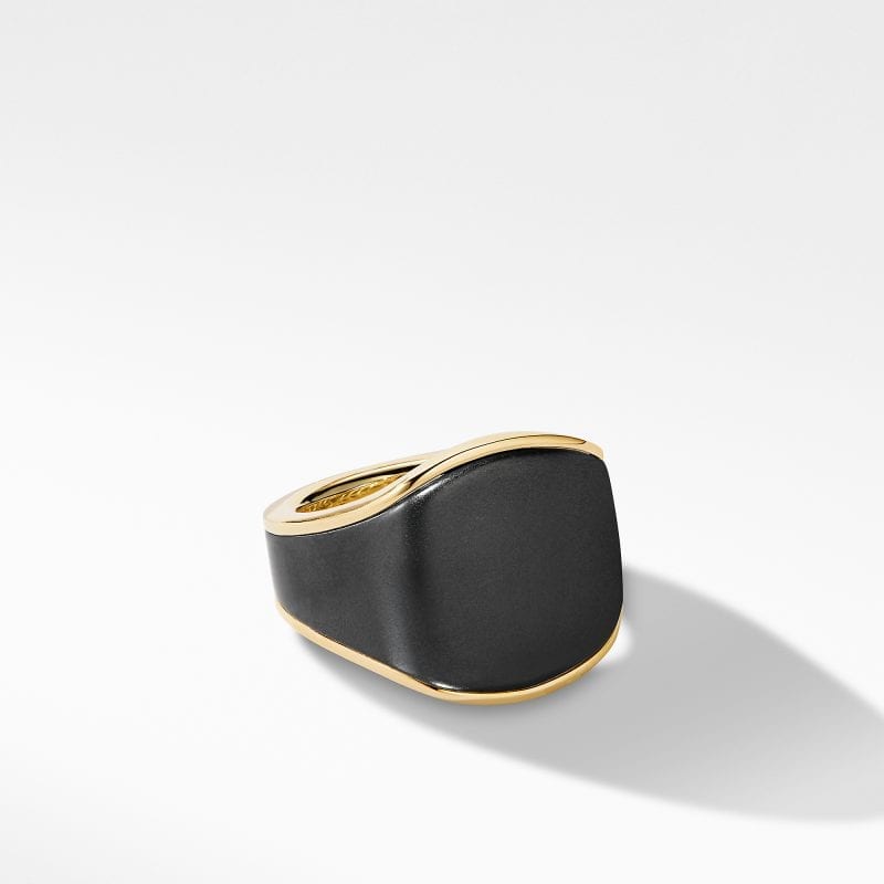 David Yurman Streamline Signet Ring in 18K Yellow Gold with Black Titanium, Size 10