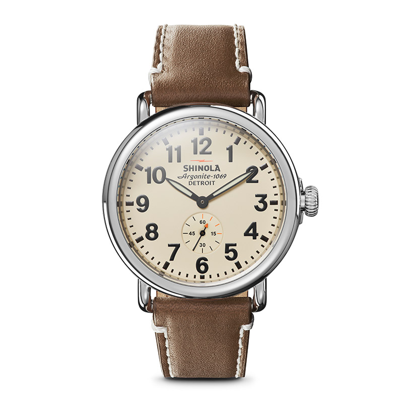 Shinola Runwell 41mm Watch with Cream Dial and Brown Leather Strap