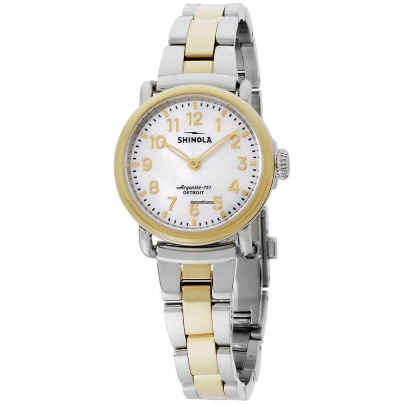 Shinola Runwell 28mm Watch with Mother of Pearl Dial and Two Tone Bracelet