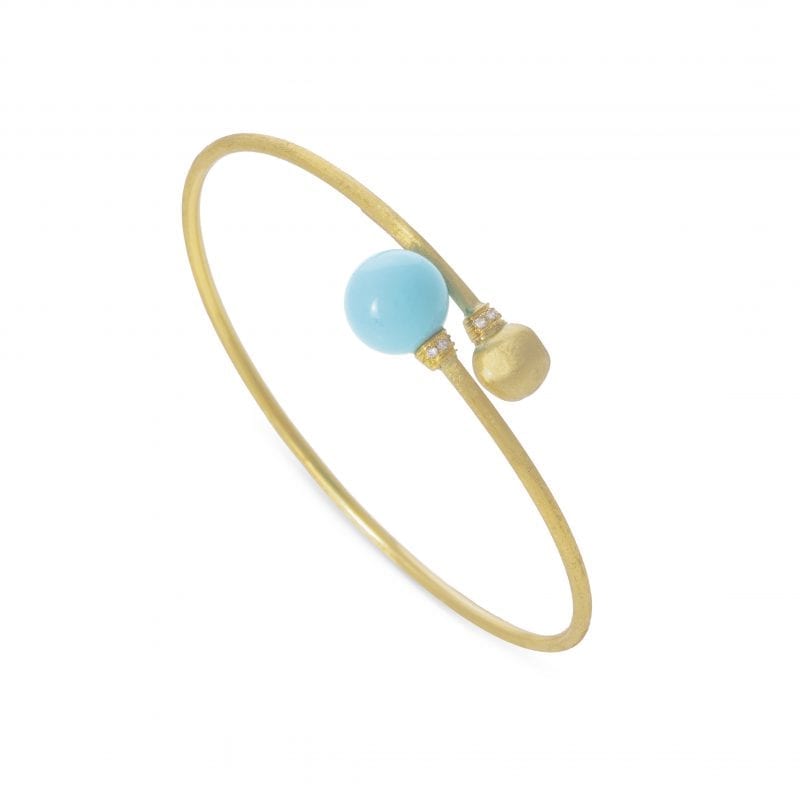 Marco Bicego Turquoise Hugging Bangle Bracelet with Diamond Pave in 18kt Yellow Gold
