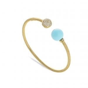 Marco Bicego Diamond Pave and Turquoise Kissing Bangle Bracelet in 18kt Yellow Gold