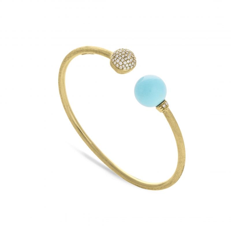 Marco Bicego Diamond Pave and Turquoise Kissing Bangle Bracelet in 18kt Yellow Gold