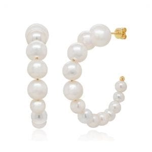 Bailey’s Icon Collection Pearl Hoop Earrings in 14k Yellow Gold Earrings Bailey's Fine Jewelry