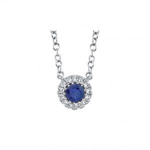 Sapphire and Pave Diamond Pendant Necklace in 14kt White Gold