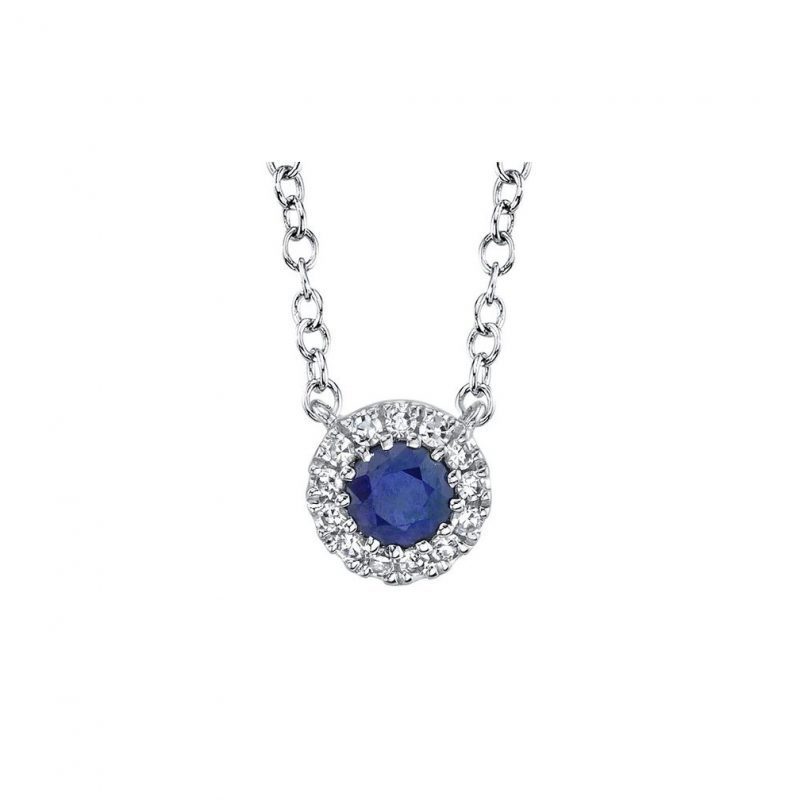 Sapphire and Pave Diamond Pendant Necklace in 14kt White Gold