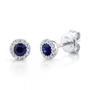 Bailey’s Icon Collection Sapphire and Diamond Halo Stud Earrings in 14k White Gold Earrings Bailey's Fine Jewelry