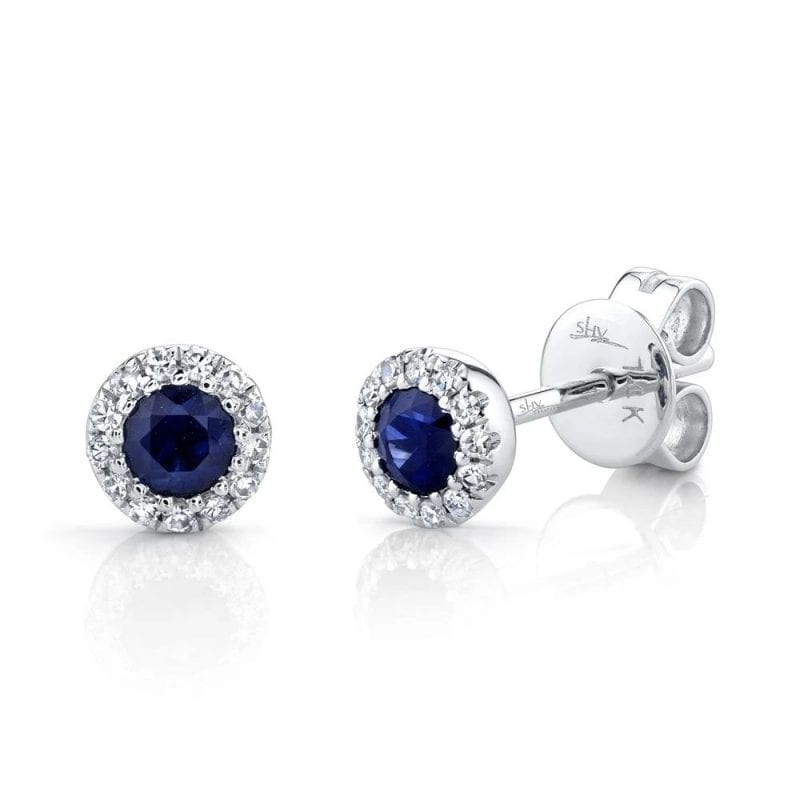 Bailey's Icon Collection Sapphire and Diamond Halo Stud Earrings in 14k White Gold