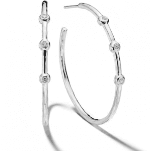 Ippolita Stardust Hammered Hoop Earrings in Sterling Silver with Diamonds