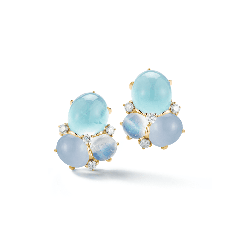 Seaman Schepps Blue Cluster Gemstone Earrings in 18K White Gold