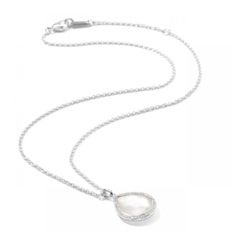 Ippolita Sterling Silver Stella Teardrop Pendant Necklace in Mother-of-Pearl Doublet with Diamonds