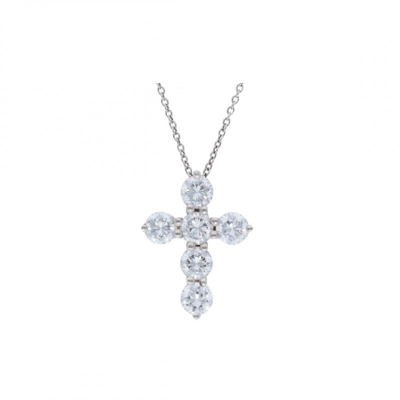 Diamond Cross Necklace in 14kt White Gold