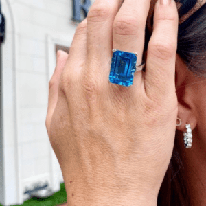 blue stone ring on model
