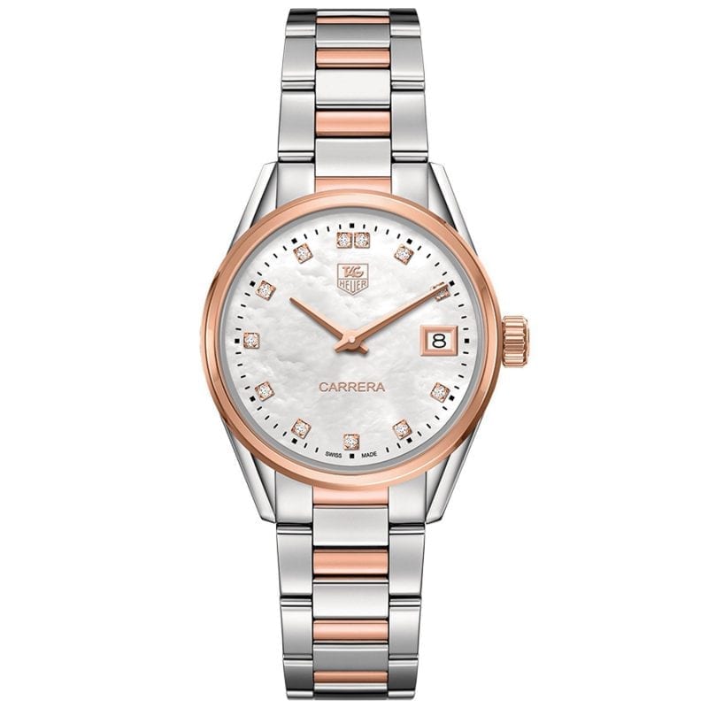 TAG Heuer Carrera 32mm Watch in Stainless Steel and 18k Rose Gold with Diamond Dial