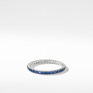 David Yurman Eden Band Ring in Platinum with Blue Sapphires, Size 6