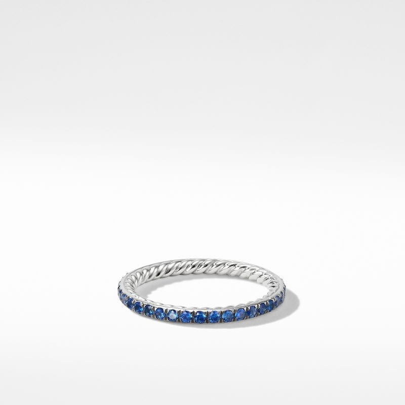 David Yurman Eden Band Ring in Platinum with Blue Sapphires, Size 6
