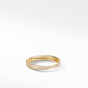 David Yurman Micro Pave DY Crossover Band Ring in 18K Yellow Gold, Size 6.5