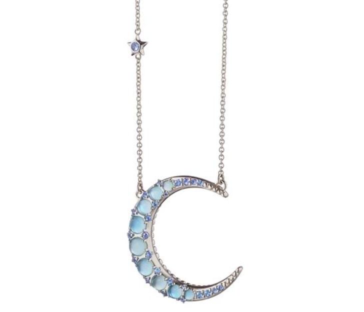 Monica Rich Kosann Blue Topaz Cresent Moon Necklace in Sterling Silver