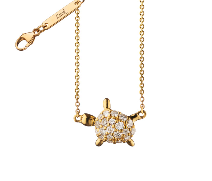 Monica Rich Kosann Diamond Critter Turtle "Luck" Charm Necklace in 18kt Yellow Gold