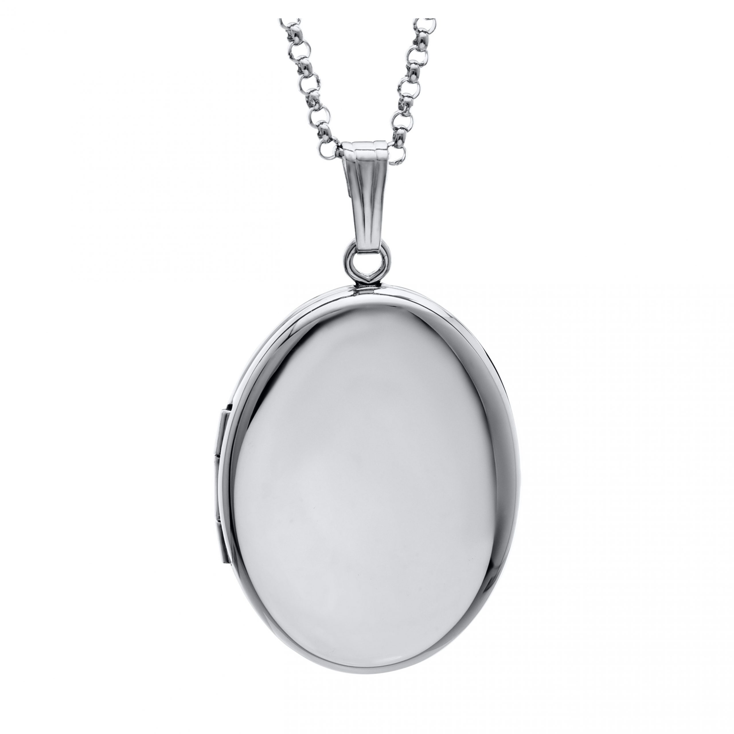 Sterling Silver Rhodium-plated 14mm Domed Oval Locket 