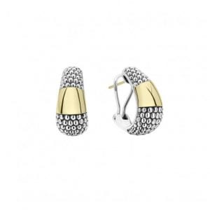 lagos high bar caviar gold and silver hoop earrings