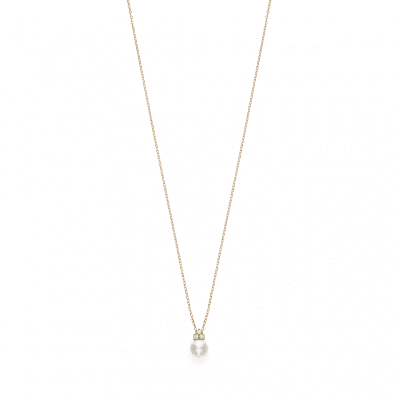 Mikimoto Akoya Cultured Pearl and Diamond Pendant Necklace in 18k Yellow Gold