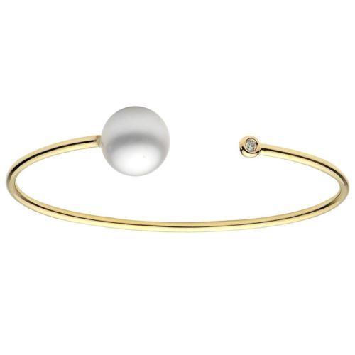 South Sea Pearl and Diamond Open Cuff Bracelet in 18k Yellow Gold